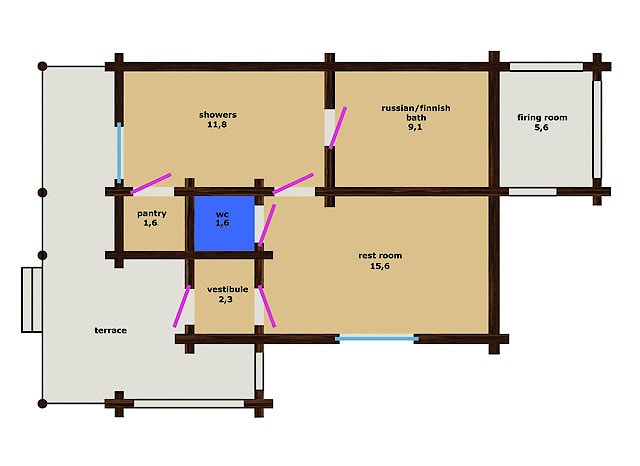 Wooden log banya "Lotta" 63 m²