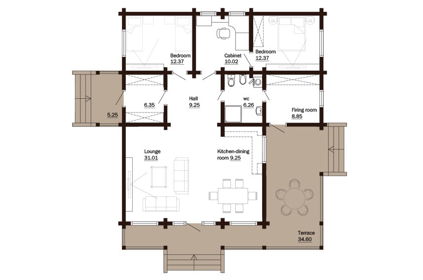Design of a tiny wooden house "Ikihirsi"