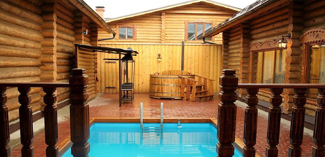 swimming pool in the wooden house