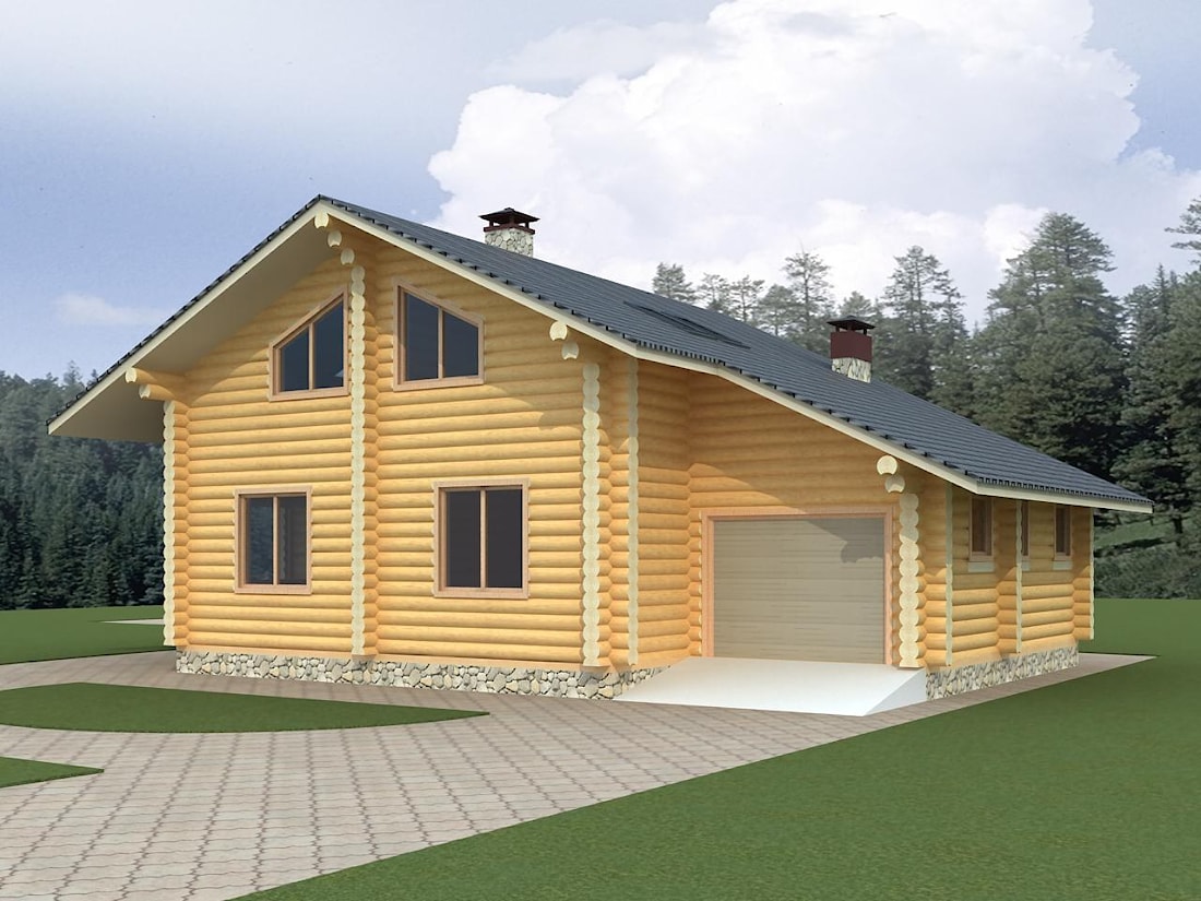 Timber house design from rounded log