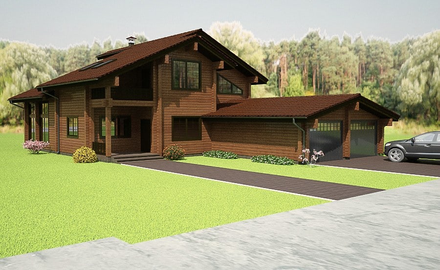 Wooden house plans: Wooden home with music studio 364 m²  