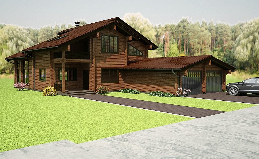 Wooden house plans: Wooden home with music studio 364 m²  