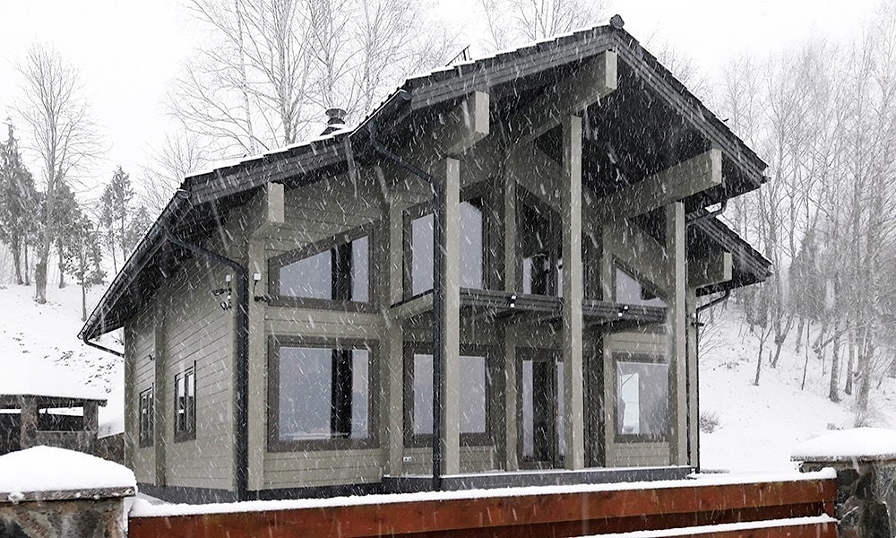 Wooden houses constructions from winter timber