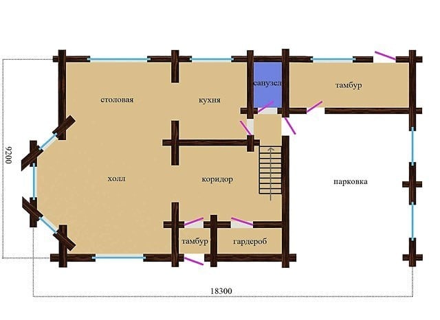 Wooden house of rounded log, project "Adelweiss"
