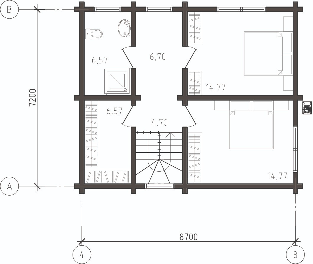 Wooden house with a flat roof from glued beams, project 182 m²