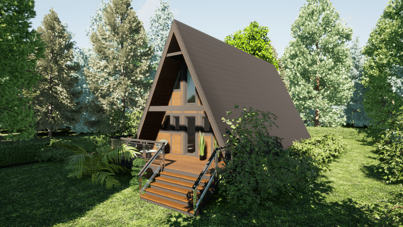 Triangular house A-shaped hut, A-frame house — project, price