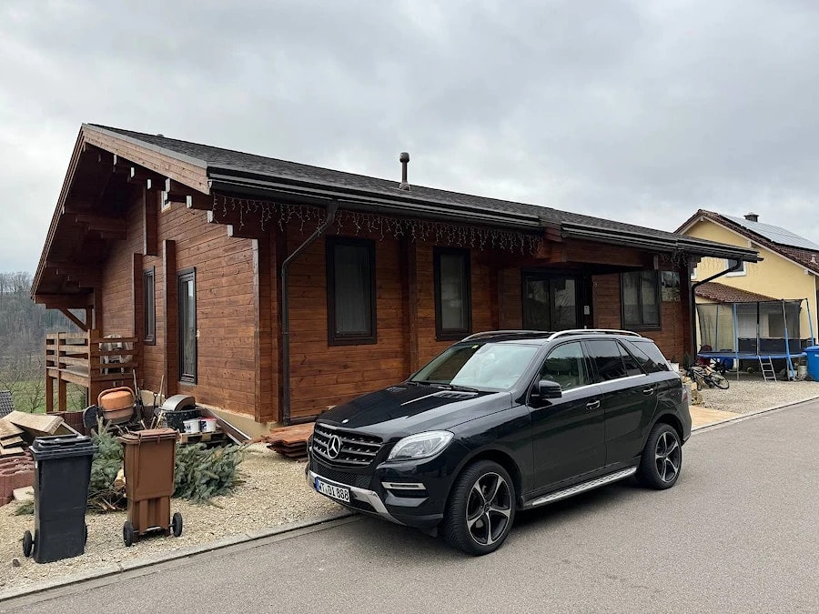 Construction of wooden house in Germany   