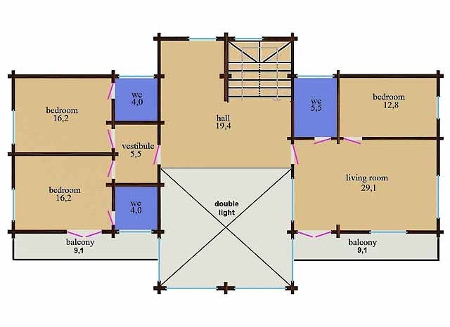 Plan of a spacious wooden house from profiled timber “Andy” (the ...
