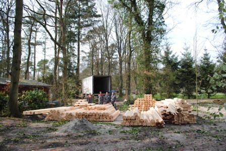 Wooden house assembly in Amsterdam suburb, Netherlands