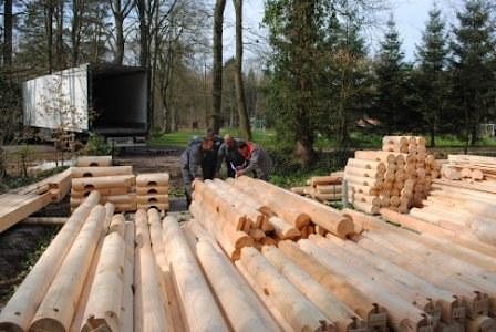 Wooden house assembly in Amsterdam suburb, Netherlands