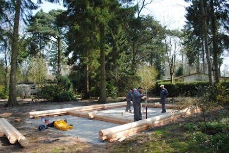 Wooden house assembly in Amsterdam suburb, Netherlands