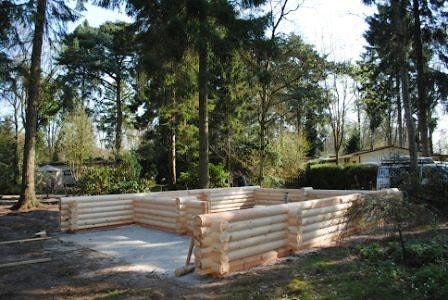 Wooden house assembly in Amsterdam suburb, Netherlands