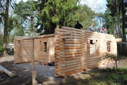 Wooden house assembly in Amsterdam suburb, Netherlands