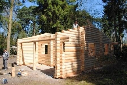 Wooden house assembly in Amsterdam suburb, Netherlands