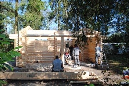 Wooden house assembly in Amsterdam suburb, Netherlands