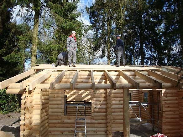 Wooden house assembly in Amsterdam suburb, Netherlands