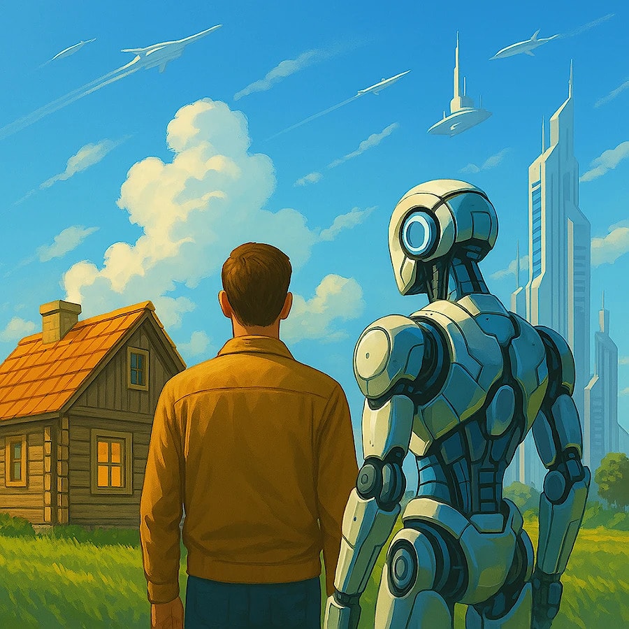From a conversation with GPT-4 and Perplexity: the future of man, wooden house and artificial intelligence. Since 2004 + 100 billion years