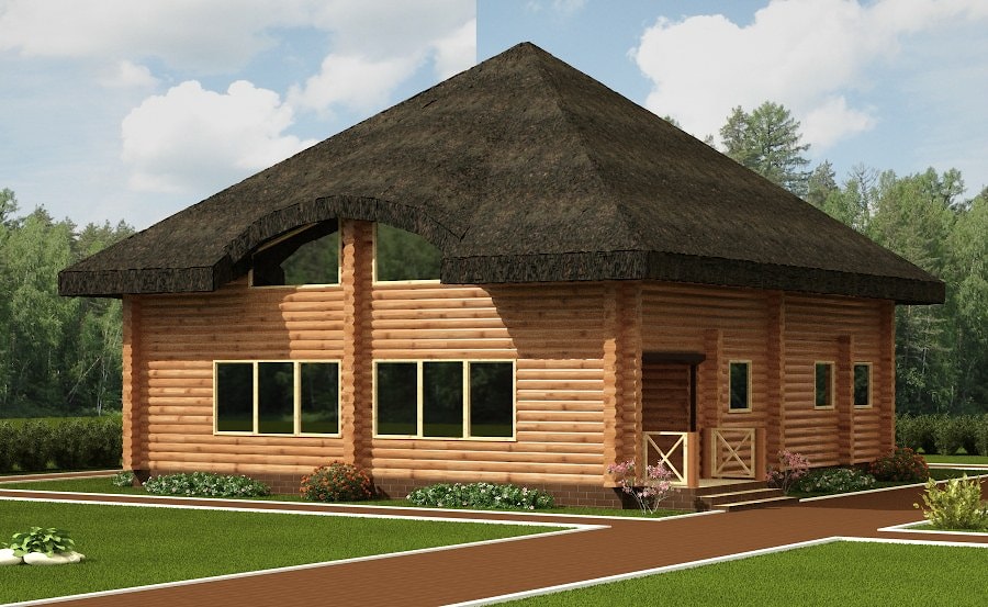 Log home "Unori" - a log cabin with a thatched roof   
