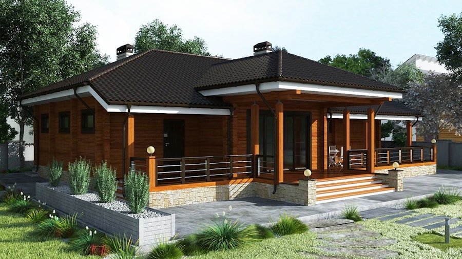 Design of wooden eco home made of glulam - adorable timber ranch "Dolena"