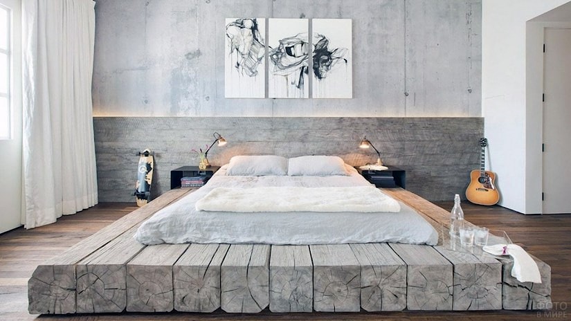 Bed made of timber  