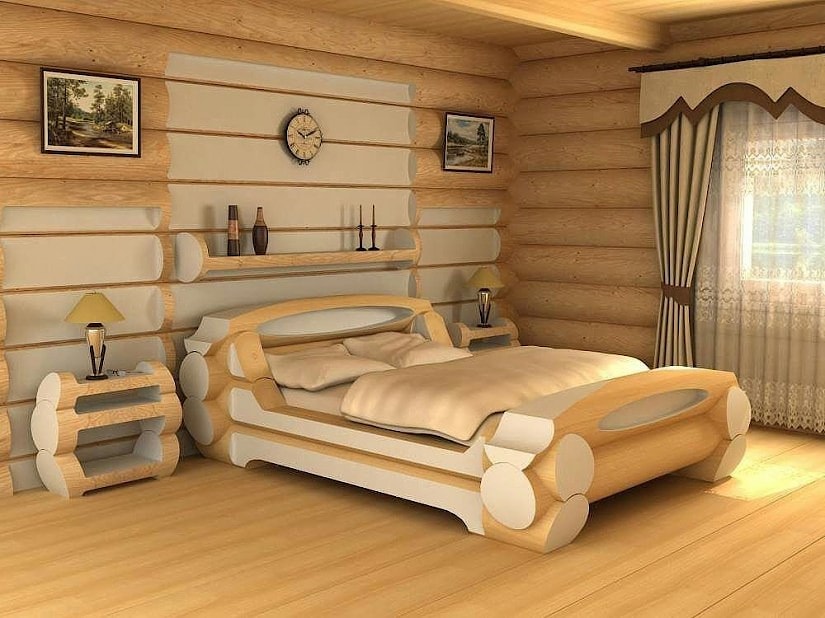 Bed made of logs  