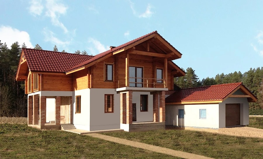 Hybrid house "Alps": stone first floor and wooden second   
