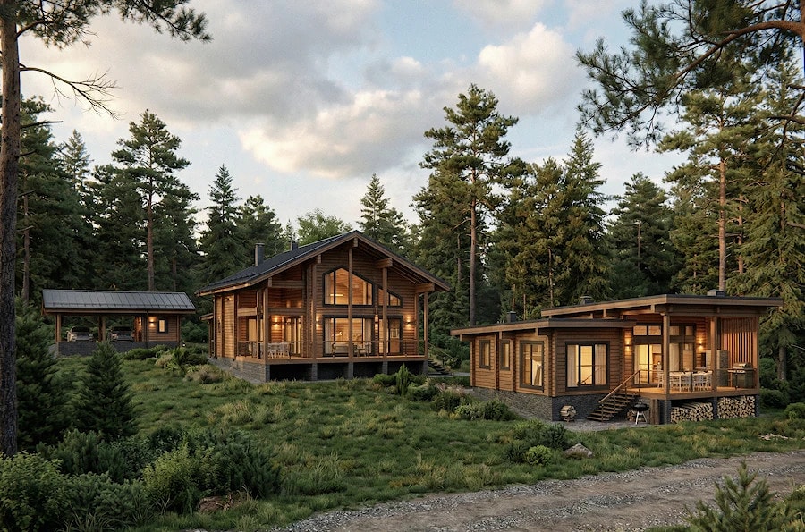 Residential complex on the lake: architecture, open to water  