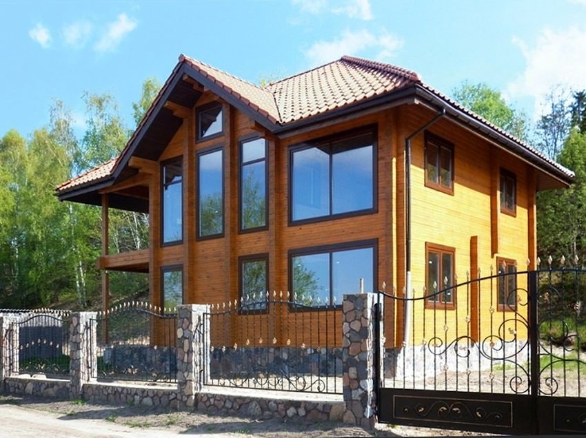 Wooden house "Aria" - modern timber home for your family! The project of a timber house with a balcony   